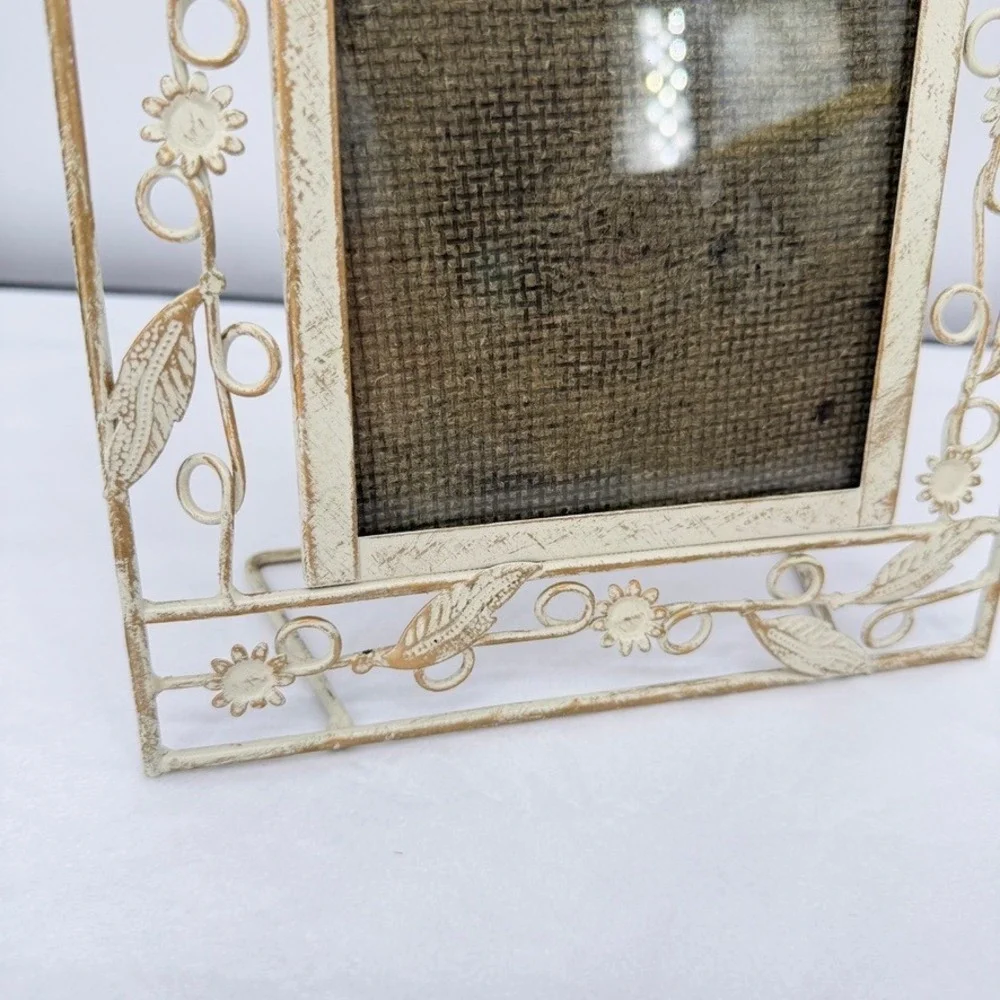 Metal Picture Frame Shabby Chic Floral Distressed Cream Feminine Cottage Decor